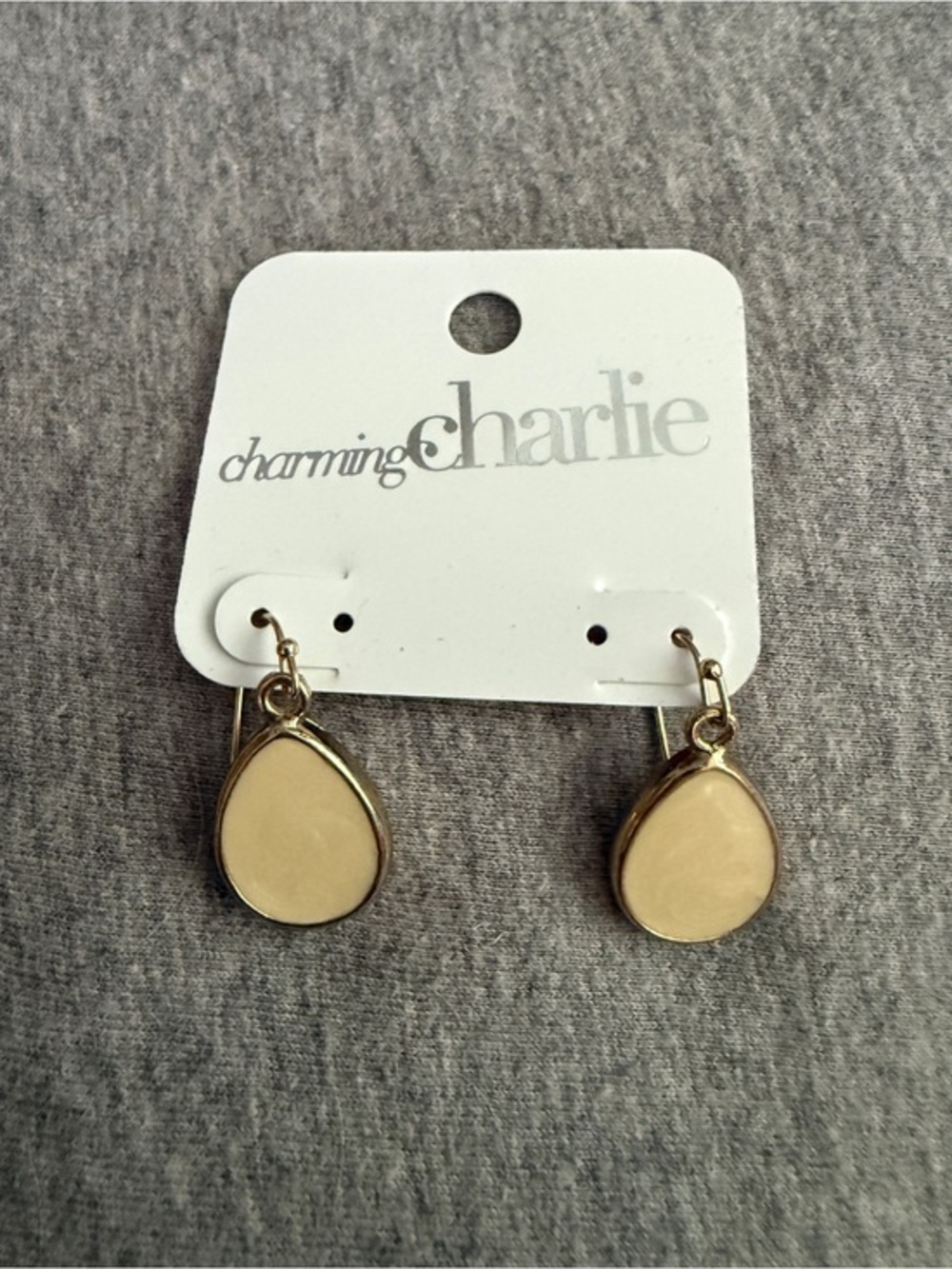 Charming Charlie Beige Teardrop Earrings with Gold Trim